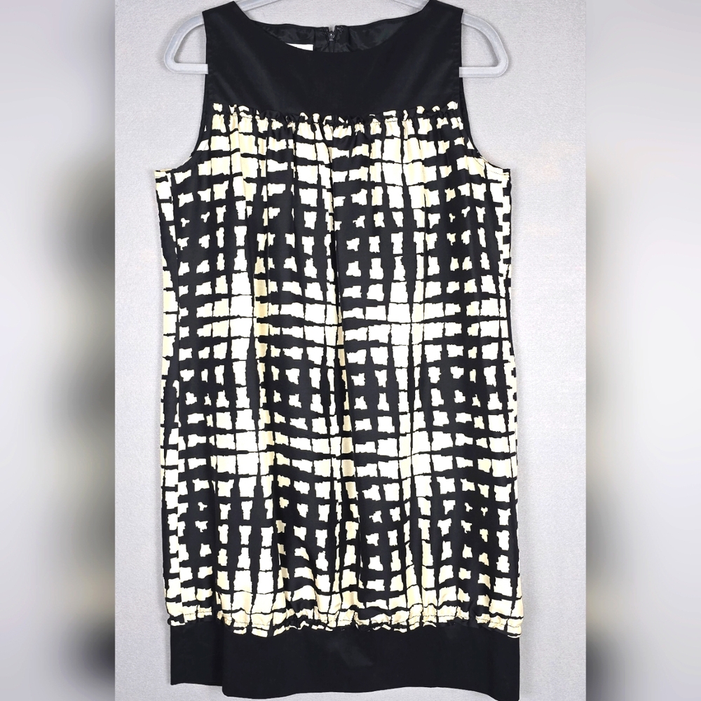 Suzi Chin For Maggy Boutique Dress 100% Silk Cream Black Size 12 - Picture 1 of 7